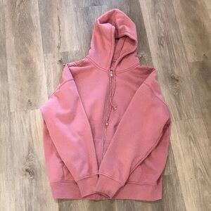 New dark rose pink zip up long hoodie